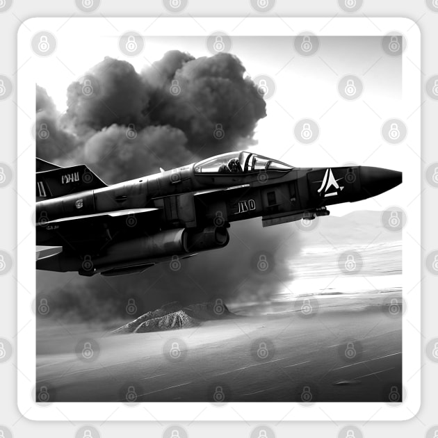 Black and white epic fighter jet on the battlefield Sticker by SJG-digital